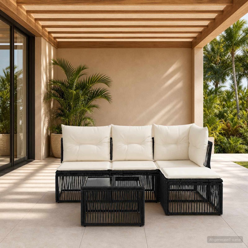 Ensemble de canapé de jardin 5 pcs Noir polyrotin 637506637506