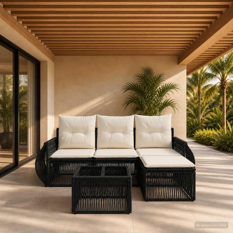 Ensemble de canapé de jardin 5 pcs Noir et blanc crème 637508637508