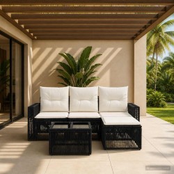 Ensemble de canapé de jardin 5 pcs Noir et blanc crème 637509637509