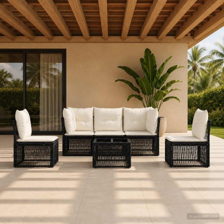 Ensemble de canapé de jardin 6 pcs Noir polyrotin 637510637510
