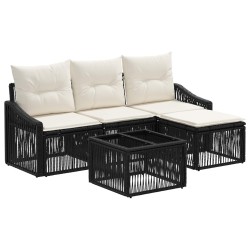Ensemble de canapé de jardin 5 pcs Noir polyrotin 637513637513