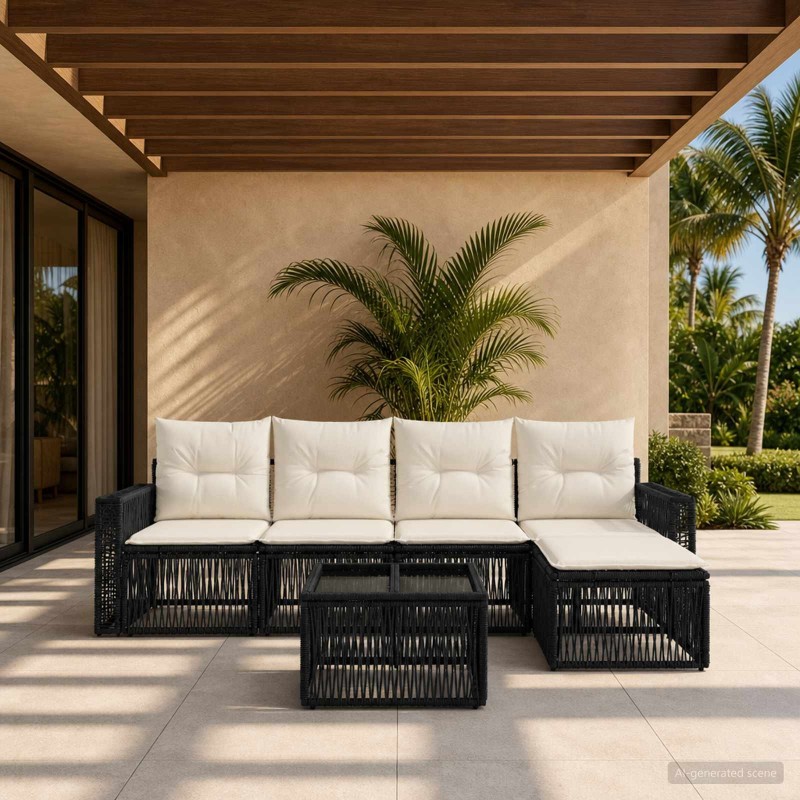 Ensemble de canapé de jardin 6 pcs Noir et blanc crème 637515637515