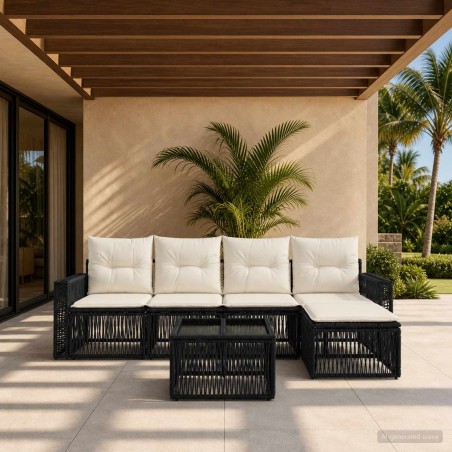 Ensemble de canapé de jardin 6 pcs Noir et blanc crème 637515637515
