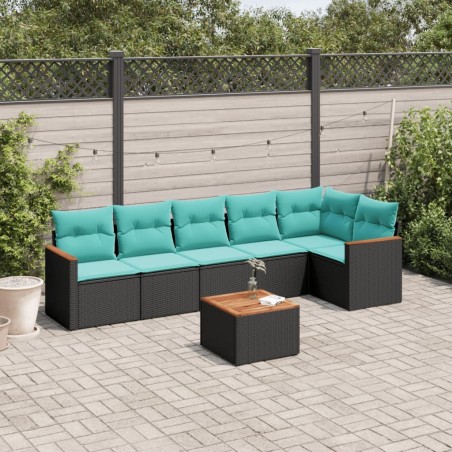 Ensemble de canapé de jardin 7 pcs avec coussins noir résine tressée 637519637519