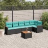 Ensemble de canapé de jardin 7 pcs avec coussins noir résine tressée 637519637519