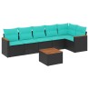 Ensemble de canapé de jardin 7 pcs avec coussins noir résine tressée 637519637519