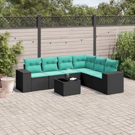 Ensemble de canapé de jardin 7 pcs avec coussins noir résine tressée 637520637520