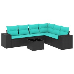 Ensemble de canapé de jardin 7 pcs avec coussins noir résine tressée 637520637520