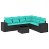 Ensemble de canapé de jardin 7 pcs avec coussins noir résine tressée 637520637520