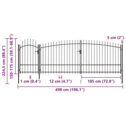 Portail de jardin Woerden avec pointe en forme de lance, 5 x 1,75 m, noir 637526637526