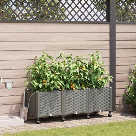 Porte-plante de jardin avec irrigation et roues 3 pc Gris clair 637563637563