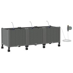 Porte-plante de jardin avec irrigation et roues 3 pc Gris clair 637563637563