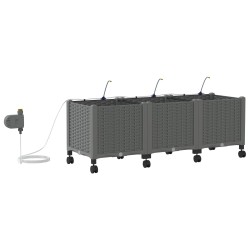 Porte-plante de jardin avec irrigation et roues 3 pc Gris clair 637563637563