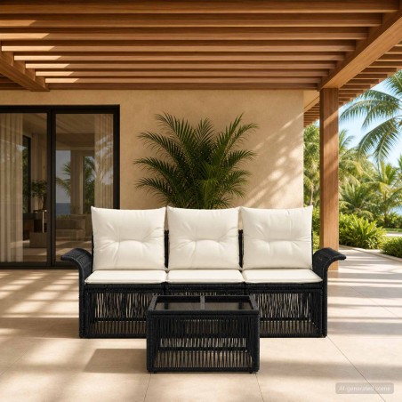 Ensemble de canapé de jardin 4 pcs Noir polyrotin 637571637571