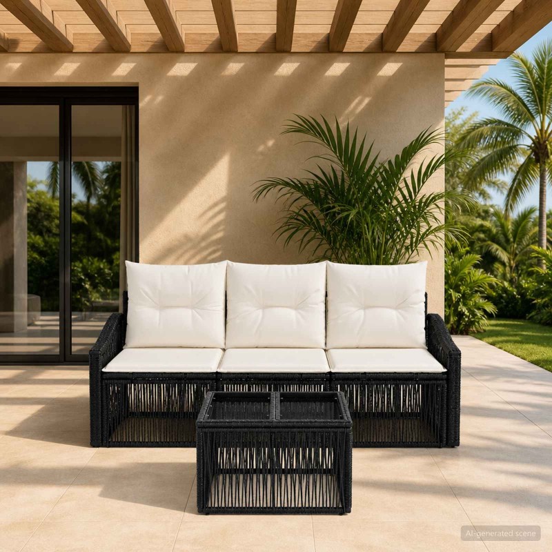 Ensemble de canapé de jardin 4 pcs Noir polyrotin 637572637572