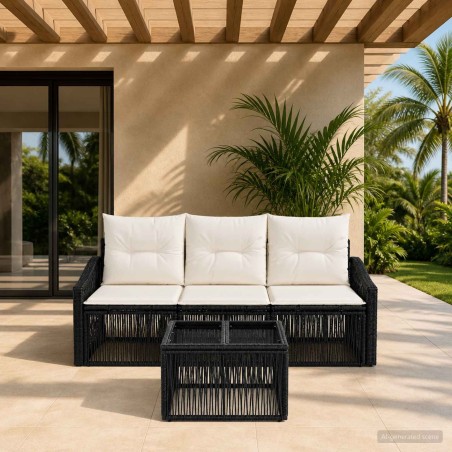 Ensemble de canapé de jardin 4 pcs Noir polyrotin 637572637572