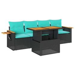 Salon de jardin 5 pcs avec coussins noir résine tressée 637605637605