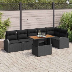 Ensemble de canapé de jardin 7 pcs Noir Poly rotin 637610637610