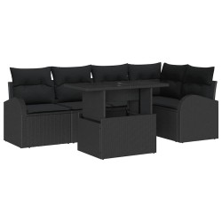 Ensemble de canapé de jardin avec coussin 6 pcs Noir Poly rotin 637623637623