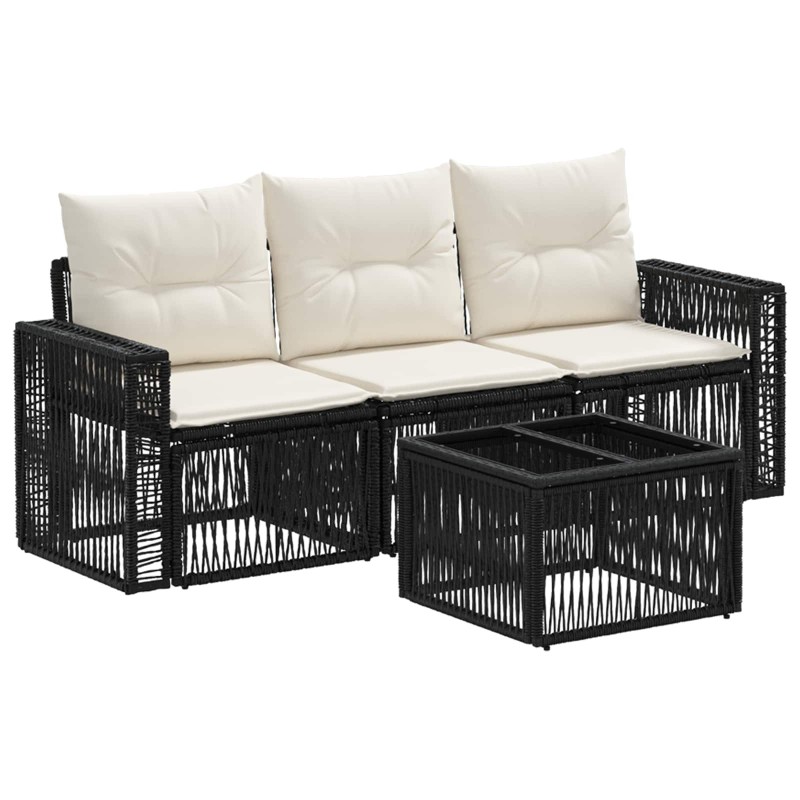 Ensemble de canapé de jardin 4 pcs Noir et blanc crème 637629637629
