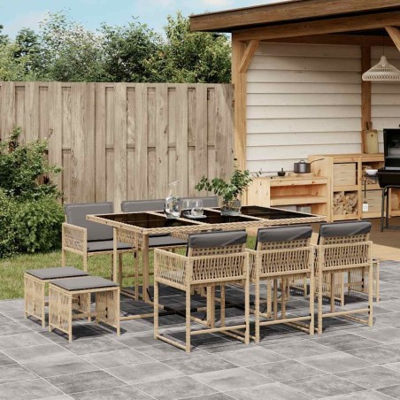 Ensemble à manger de jardin et coussins 11 pcs mélange beige 637635637635