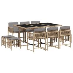 Ensemble à manger de jardin et coussins 11 pcs mélange beige 637635637635