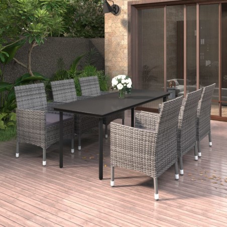 Ensemble à manger de jardin coussins 7 pcs Résine tressée Verre 637636637636