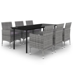 Ensemble à manger de jardin coussins 7 pcs Résine tressée Verre 637636637636