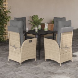 Ensemble à manger de jardin avec coussins 5pcs Beige poly rotin 637637637637