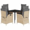 Ensemble à manger de jardin avec coussins 5pcs Beige poly rotin 637637637637