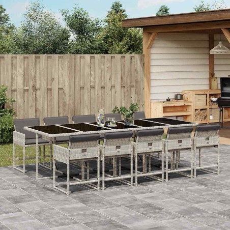 Ensemble à manger de jardin 11pcs avec coussins gris poly rotin 637641637641
