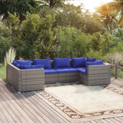 Salon de jardin 6 pcs avec coussins résine tressée gris 637650637650