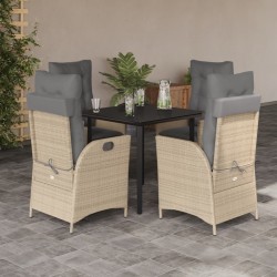 Ensemble à manger de jardin avec coussins 5pcs Beige poly rotin 637652637652