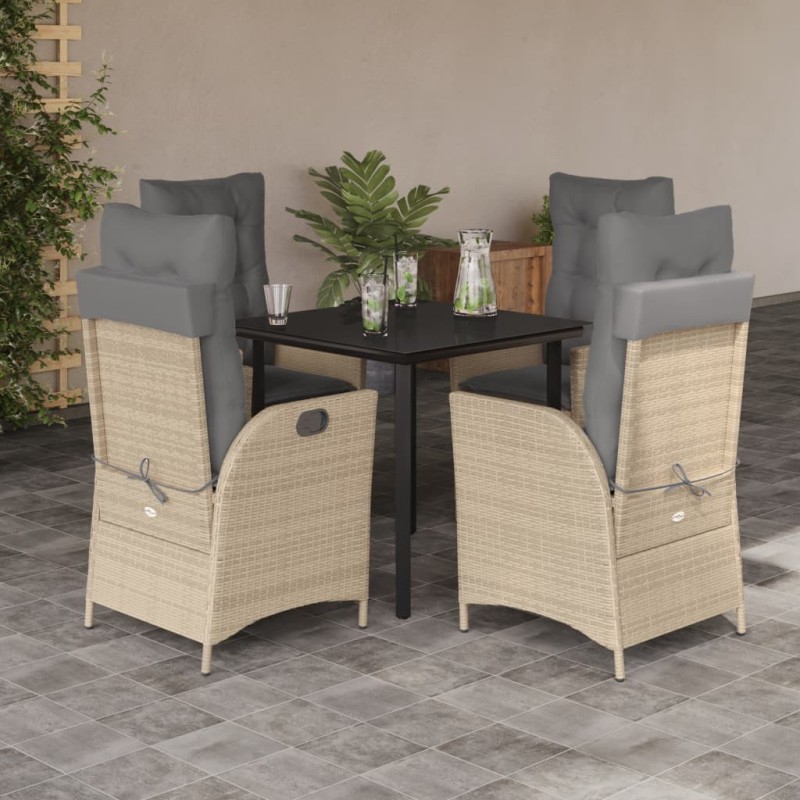 Ensemble à manger de jardin avec coussins 5pcs Beige poly rotin 637652637652