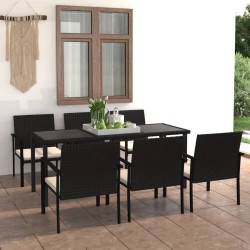 Ensemble à manger de jardin 7 pcs Résine tressée Noir 637653637653