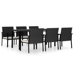 Ensemble à manger de jardin 7 pcs Résine tressée Noir 637653637653
