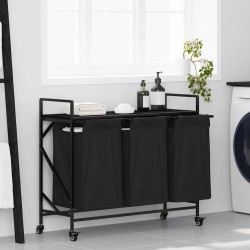 Panier à linge à 3 compartiments avec roulettes chêne noir 637680637680