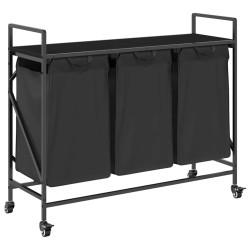 Panier à linge à 3 compartiments avec roulettes chêne noir 637680637680