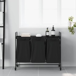 Panier à linge à 3 compartiments avec roulettes chêne noir 637680637680