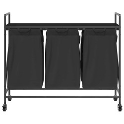 Panier à linge à 3 compartiments avec roulettes chêne noir 637680637680