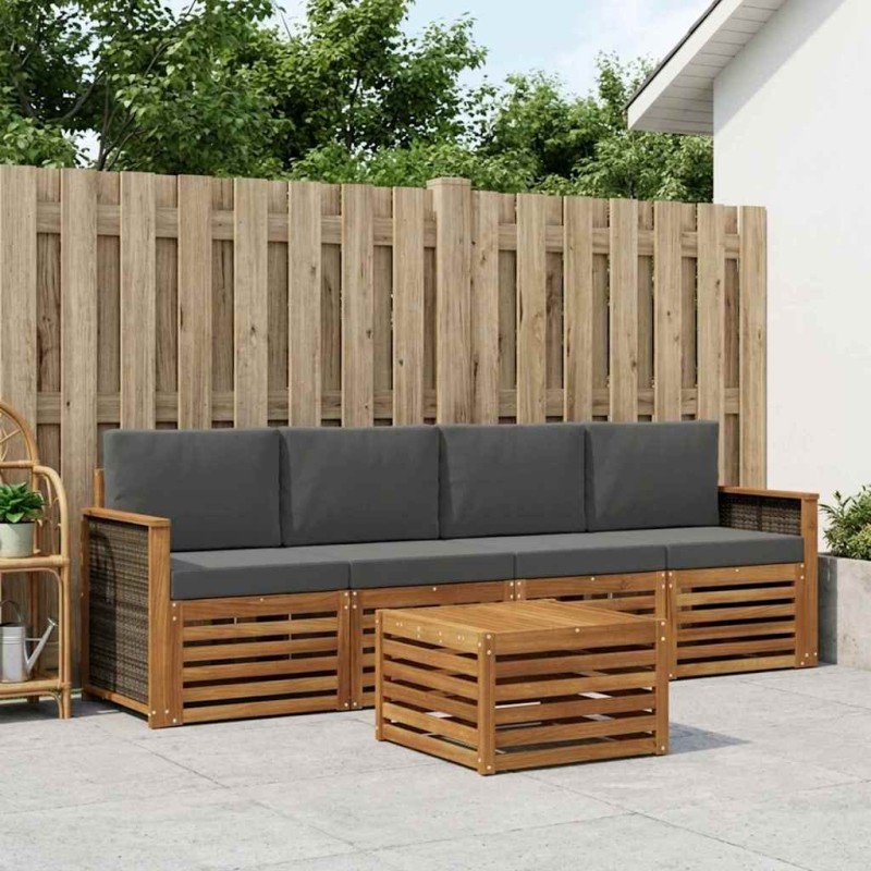 Ensemble de canapés d'extérieur 5 pcs Naturel et Anthracite 637690637690