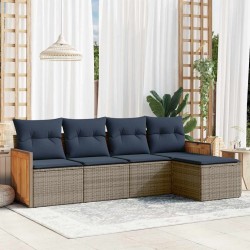 Ensemble de canapé de jardin 5 pcs avec coussins gris résine tressée 637700637700