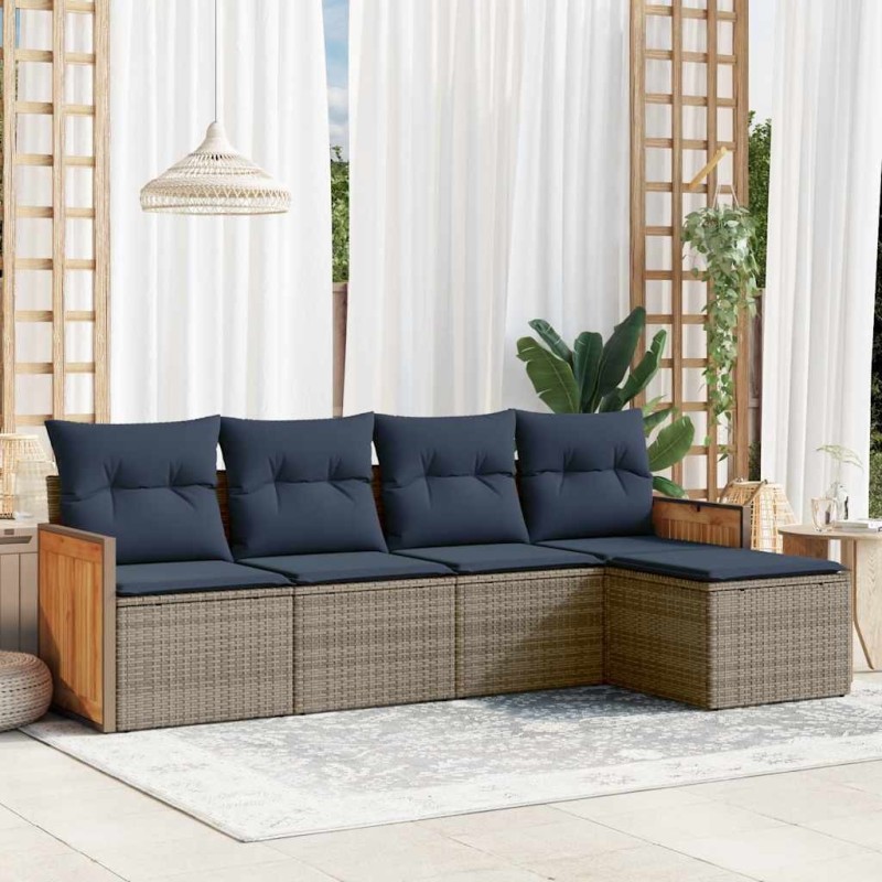 Ensemble de canapé de jardin 5 pcs avec coussins gris résine tressée 637700637700