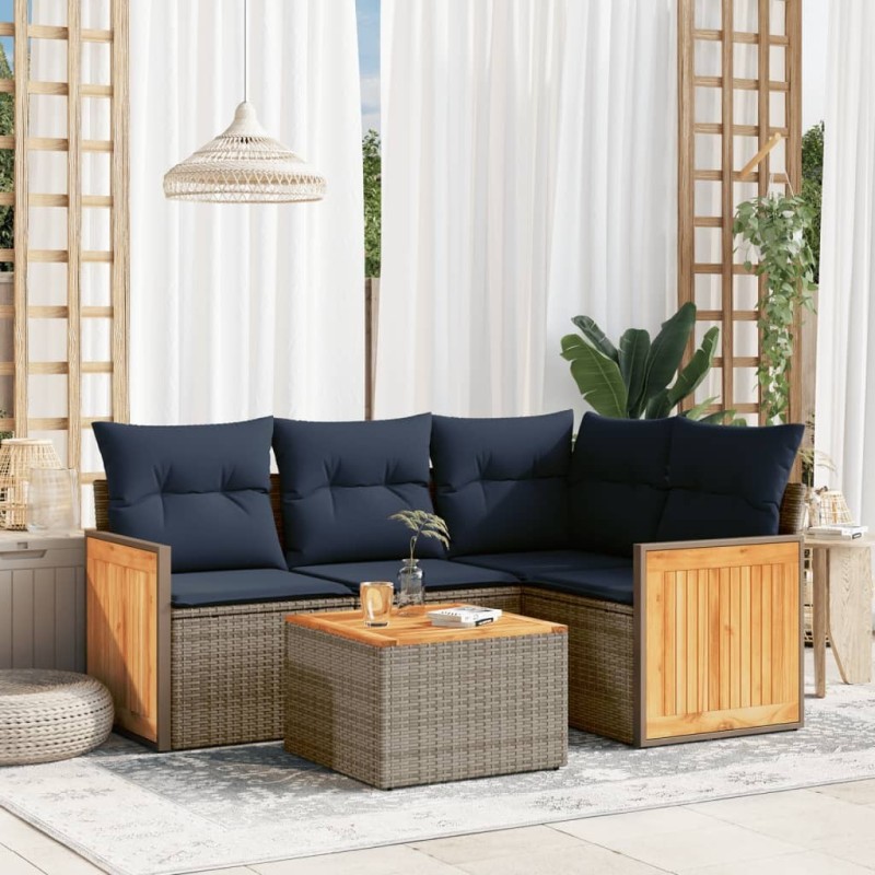 Ensemble de canapé de jardin 5 pcs avec coussins gris résine tressée 637701637701