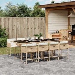 Ensemble à manger de jardin et coussins 9 pcs beige Poly rotin 637702637702