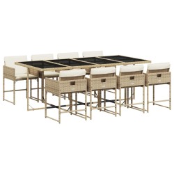 Ensemble à manger de jardin et coussins 9 pcs beige Poly rotin 637702637702