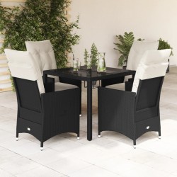 Ensemble à manger de jardin coussins 5pcs Noir Résine tressée 637703637703