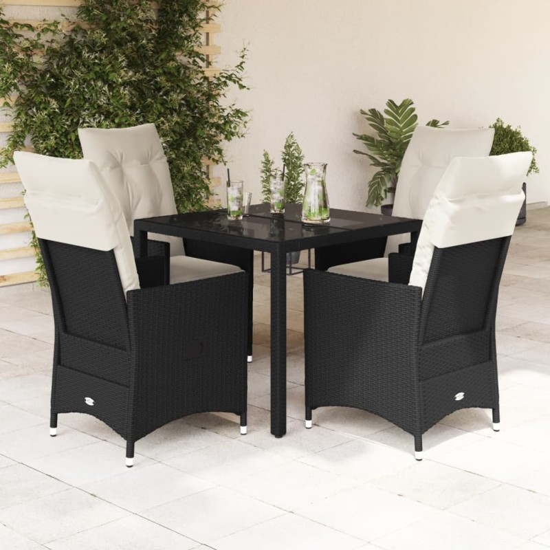 Ensemble à manger de jardin coussins 5pcs Noir Résine tressée 637703637703