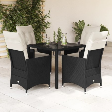 Ensemble à manger de jardin coussins 5pcs Noir Résine tressée 637703637703