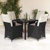 Ensemble à manger de jardin coussins 5pcs Noir Résine tressée 637703637703